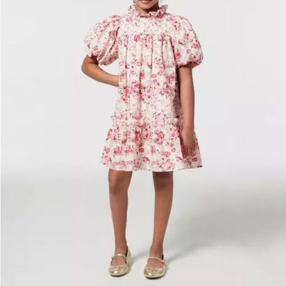 Janie and Jack Girls The Olivia Floral Smocked Short Sleeve Dress. 12-18 Months - Picture 3 of 11